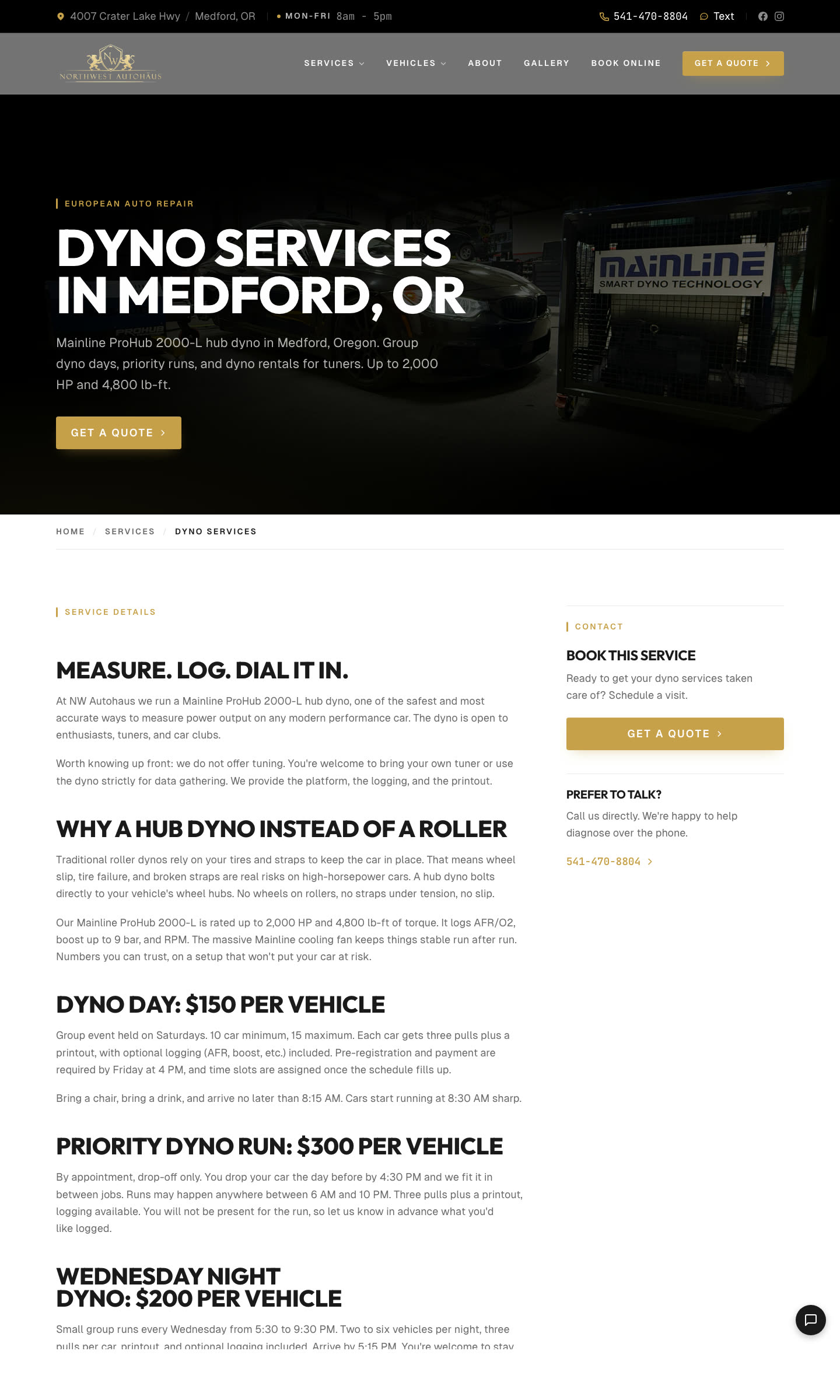 North West Autohaus dyno services page