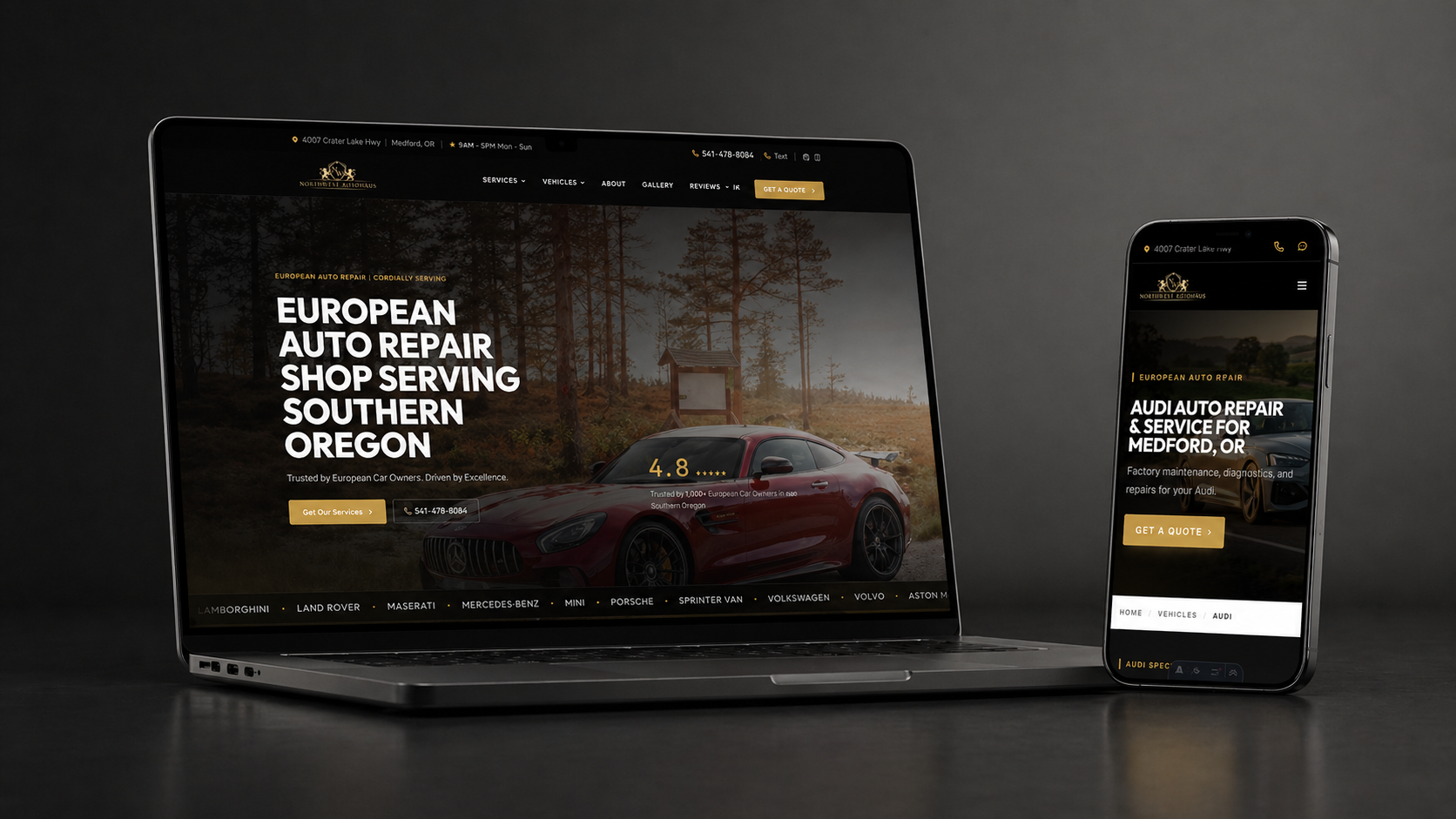 North West Autohaus website shown on laptop and phone screens