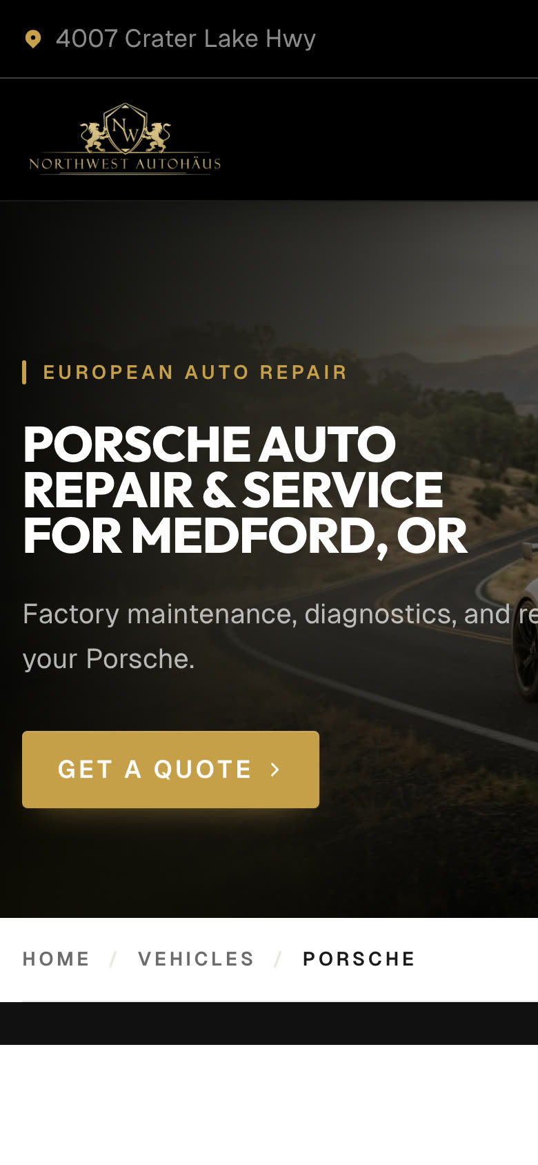 North West Autohaus Porsche repair page on mobile